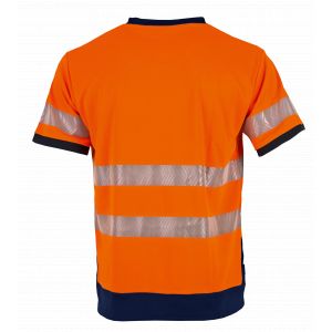 TEE-SHIRT HAUTE VISIBILITE LAMPION ANTI-UV ORANGE/MARINE - LMA 2