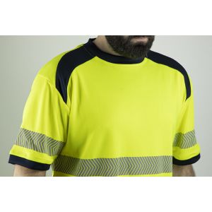 TEE-SHIRT HAUTE VISIBILITE HALOGENE ANTI-UV JAUNE/MARINE - LMA 2