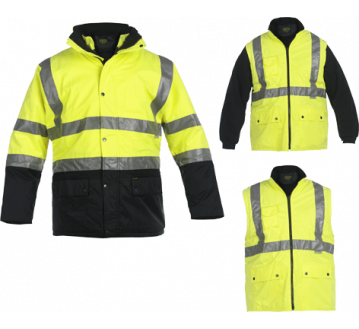PARKA DE SIGNALISATION 4 EN 1 JAUNE FLUO/MARINE P98 HAUTE VISIBILITE