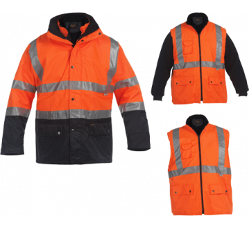 PARKA DE SIGNALISATION 4 EN 1 ORANGE FLUO/MARINE P98 HAUTE VISIBILITE