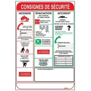 PANNEAU PVC "CONSIGNES DE SECURITE" : 450X300MM