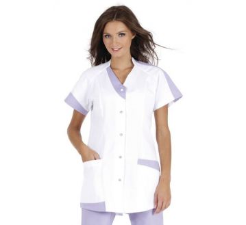 Tunique de travail pour femme Molinel - 27ANNA blanc/parme