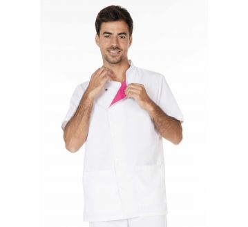 Tunique de travail pour homme à manches courtes Molinel - 27JULES blanc/framboise