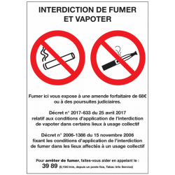PANNEAU "INTERDIT DE FUMER ET DE VAPOTER"