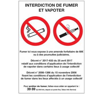 PANNEAU "INTERDIT DE FUMER ET DE VAPOTER"